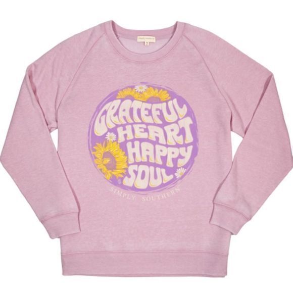NWT‎ Simply Southern Crewneck Sweatshirt "Grateful Heart Happy Soul" Purple MED - Picture 1 of 6